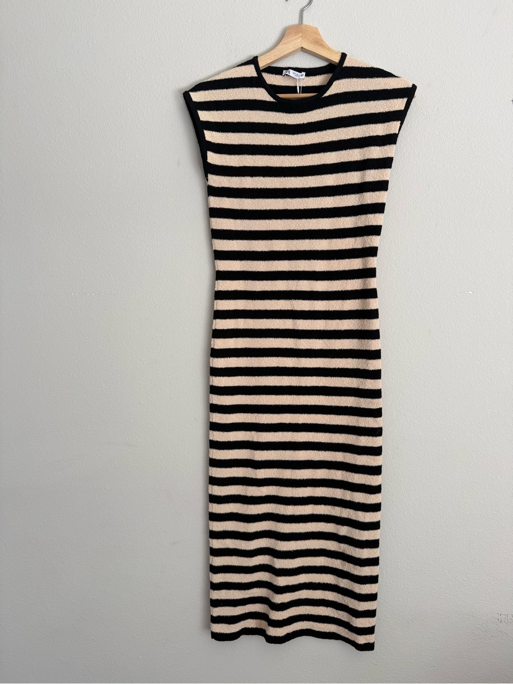 Striped Sleeveless Maxi Knit Dress in Black and Cream